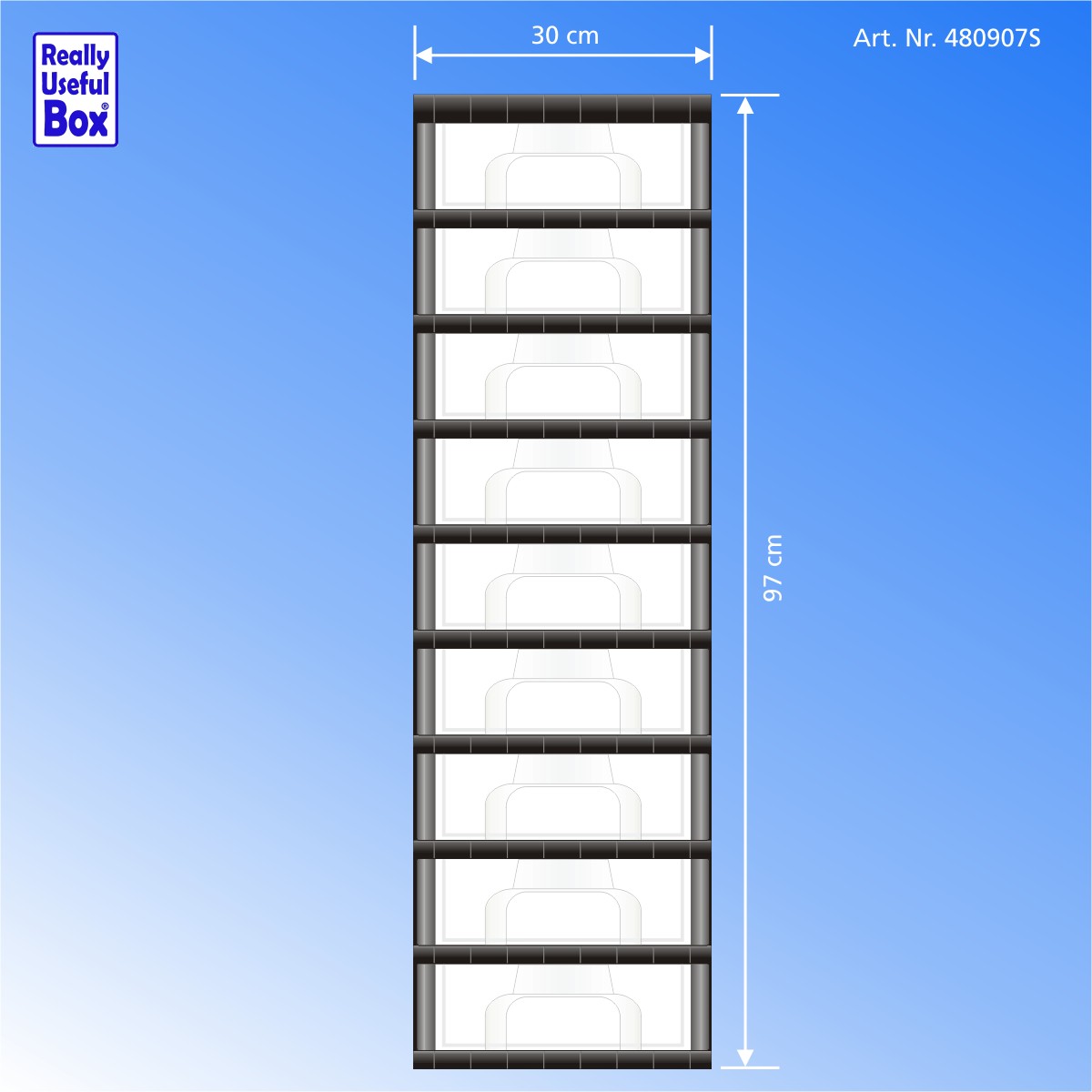 Single Tower 9 x 7-Liter-Schubladen, Gestell schwarz